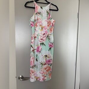Black Halo Floral Pink and Mint Midi Dress